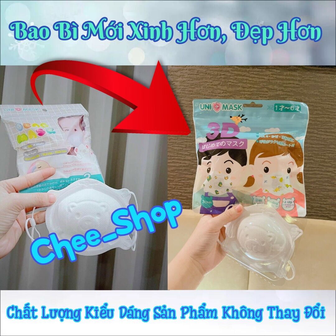 [ Bao Bì Mới ] 1 Gói 3 Chiếc Khẩu Trang Gấu Unimask Siêu Xinh Cho bé Từ 6 Tháng tới 2 Tuổi- Đặc Biệt An Toàn Cho bé
