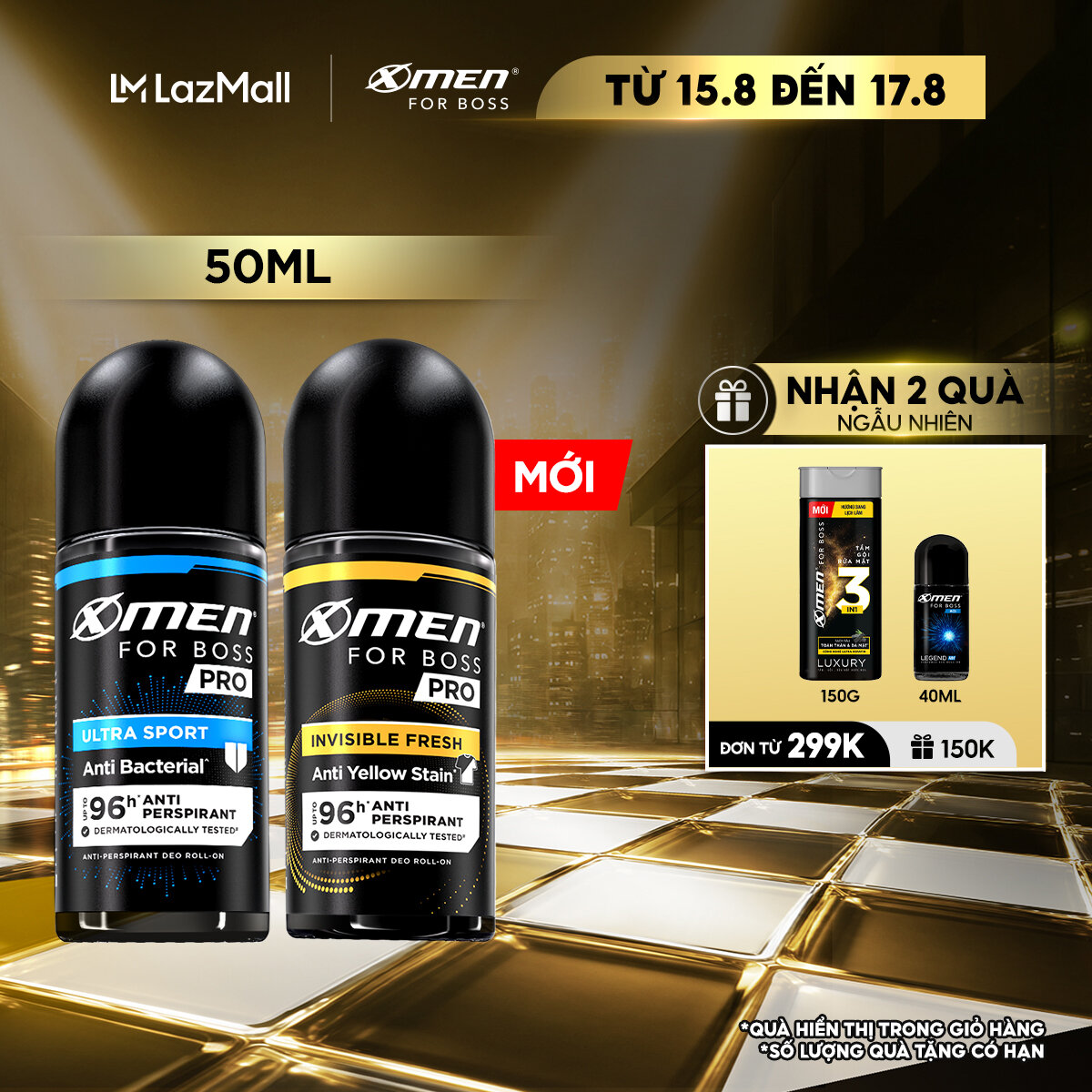 [MỚI] Lăn Khử Mùi Xmen for Boss PRO 50ml Invisible Fresh  Ultra Sport 96H Giảm Mùi Mồ Hôi  Vệt Ố Vàng,Hương Nam Tính