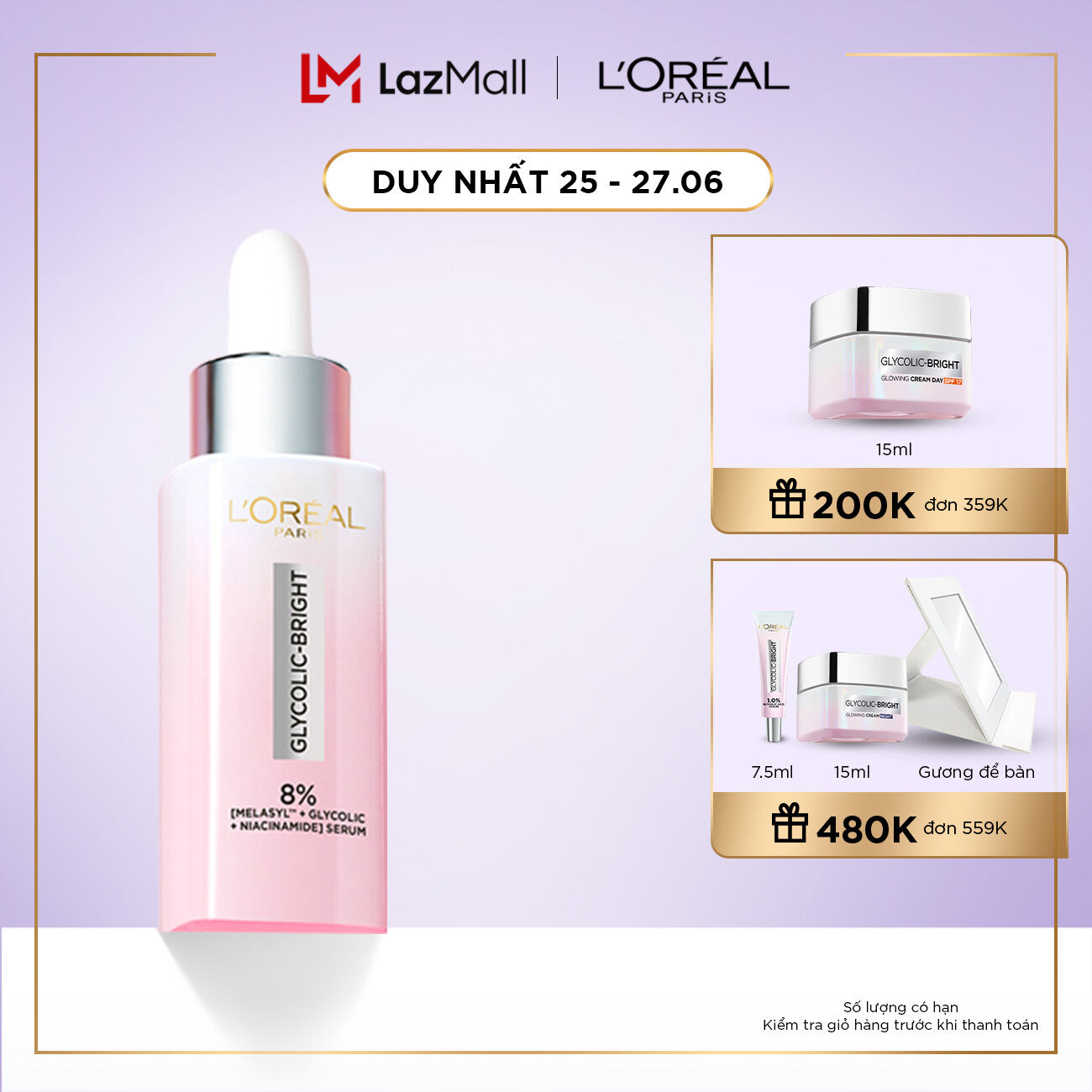 Serum dưỡng sáng mờ thâm nám L'Oreal Paris Glycolic Bright 1.0% Glycolic Acid (AHA) 30ml