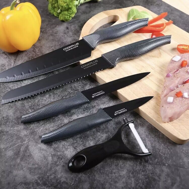 Bộ dao 5 món ckk101s5blk lock&lock cookplus chất thép không gỉ, phủ sứ