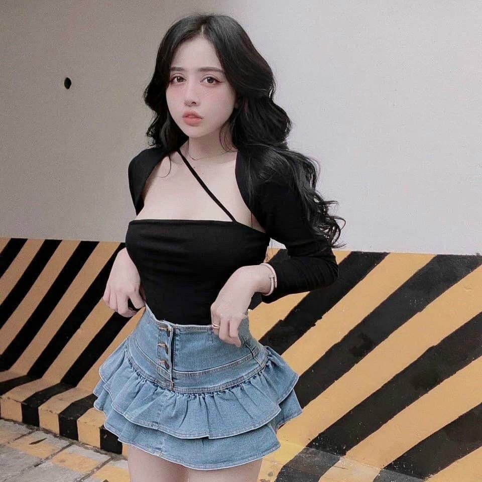 CHÂN VÁY JEAN 2 TẦNG XÒE