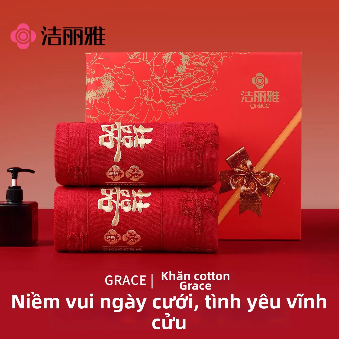 Grace | Hộp Quà Cao Cấp Đôi Khăn Đỏ Cho Lễ Cưới