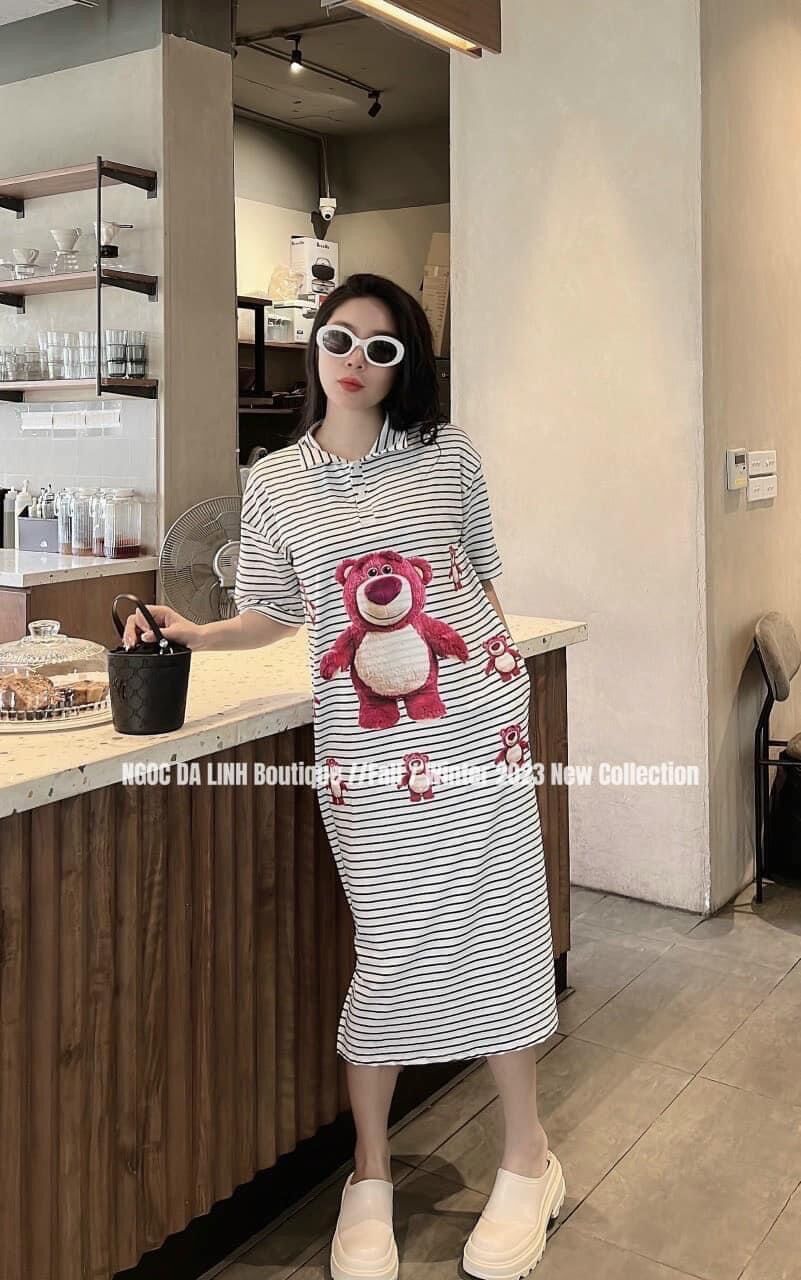 Đầm xuông sọc gấu dâu BG