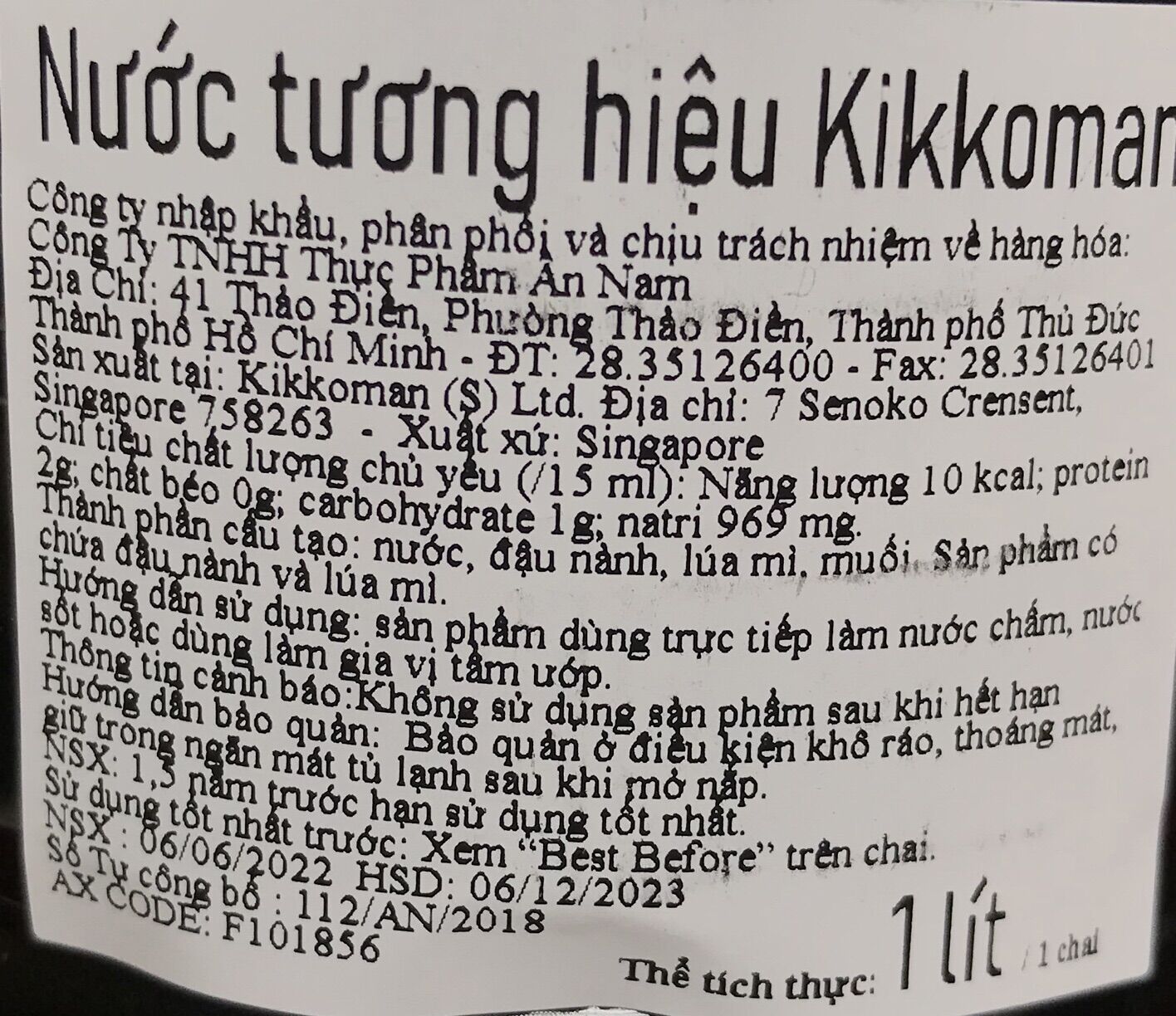 Nước Tương Soy Sauce Hiệu Kikkoman 1L