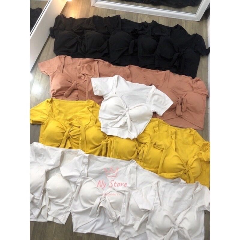 Áo croptop màu nhiều buộc nơ XK