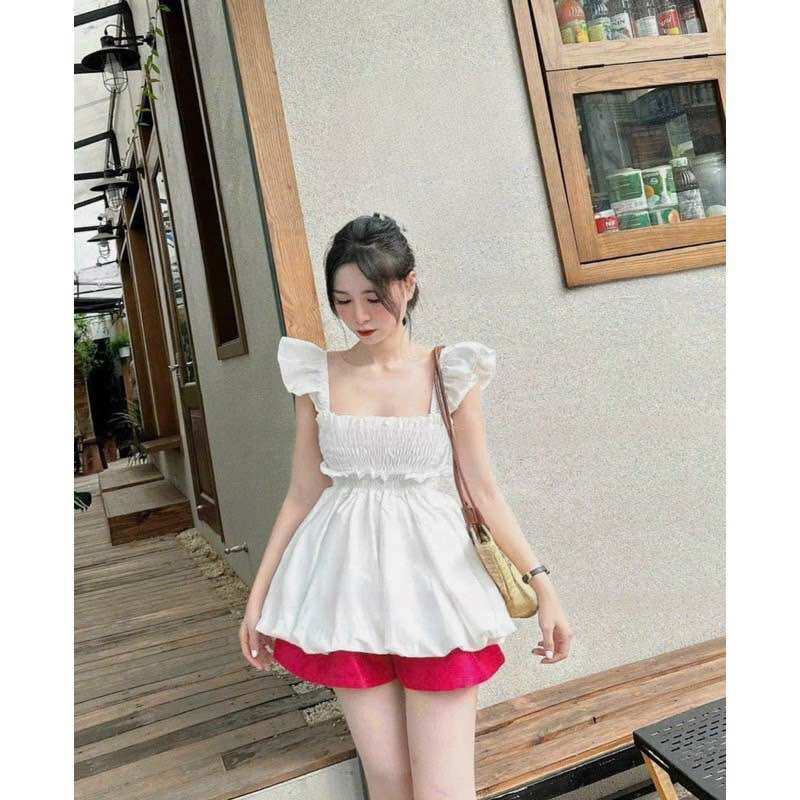 Áo cánh tiên peplum sang chảnh phối nhún A300