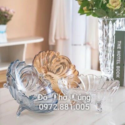 Bát thả hoa thủy tinh 3 chân- Âu thủy tinh 3 chân màu trắng/vàng/xanh