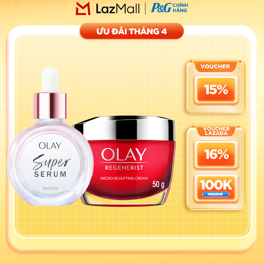 Combo 2 SUPER SERUM OLAY SỨC MẠNH TỪ 5 DƯỠNG CHẤT TRONG 1 - Chai 30ML Và Kem Dưỡng Ẩm OLAY REGENERIST Ban Ngày 50G