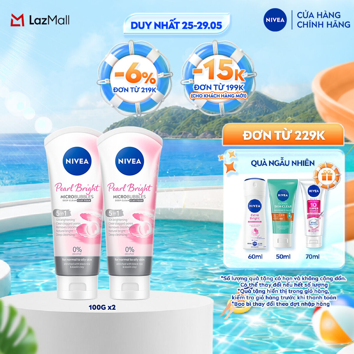 Bộ 2 Sữa Rửa Mặt Ngọc Trai NIVEA Pearl Bright Đất Sét Giúp Sáng Da (100 g) - 81273x2