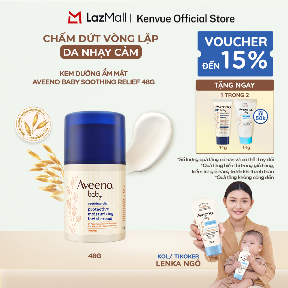 Kem dưỡng ẩm mặt làm dịu da nhạy cảm, khô ngứa Aveeno Baby Soothing Relief 48g