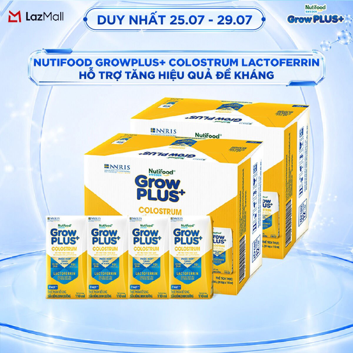 Combo 2 Thùng 24 hộp Sữa bột pha sẵn Nutifood Sweden GrowPLUS+ Colostrum Lactoferrin 110ml
