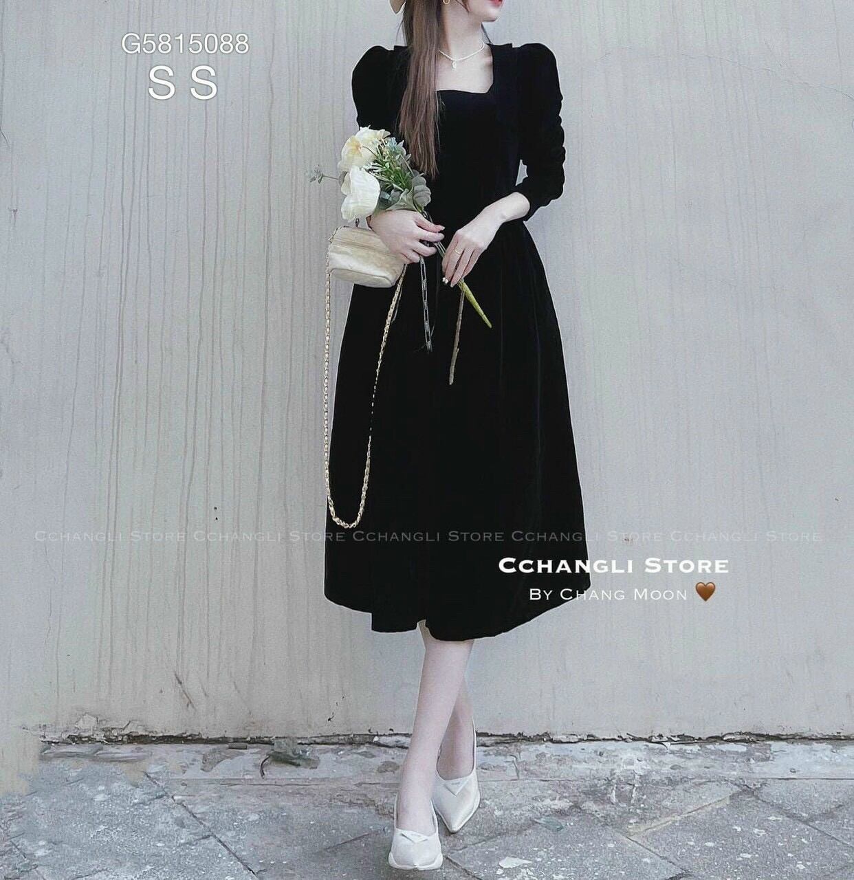 Đầm midi cổ vuông TP sang chảnh