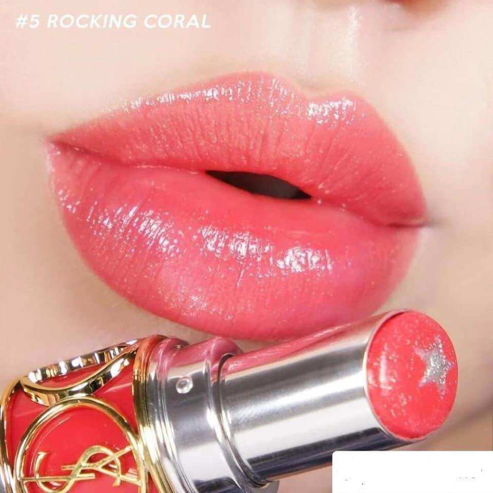 Son ysl rouge volupte rock’n shine 05 rockin coral hồng cam fullbox: