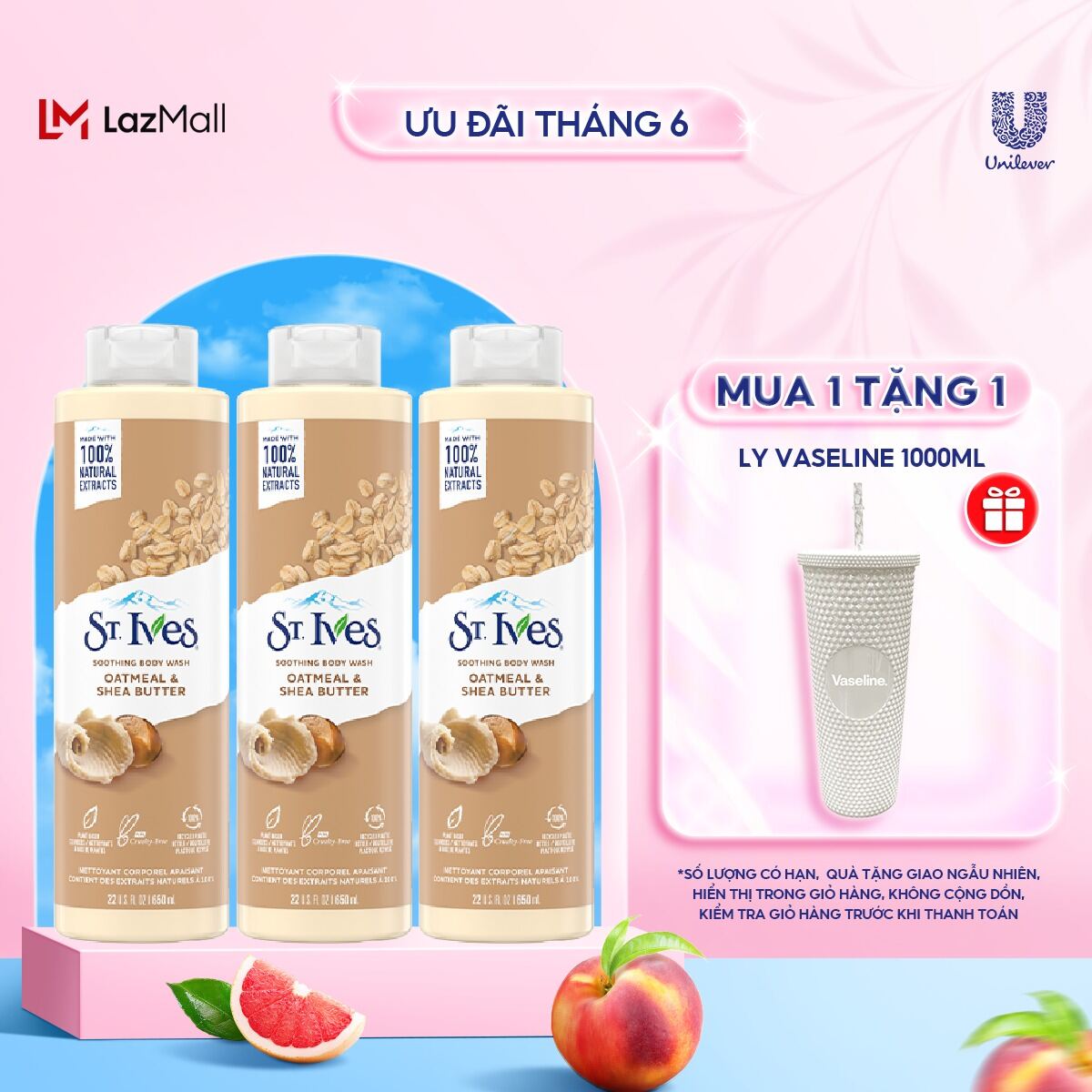 Combo 3 chai sữa tắm St.Ives Yến mạch và bơ 650ml.