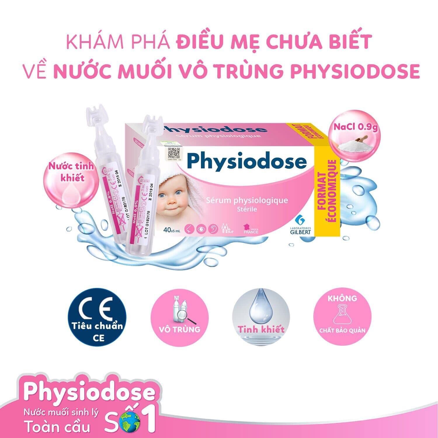 Nước Muối Sinh Lý Physiodose Pháp Tép Hồng