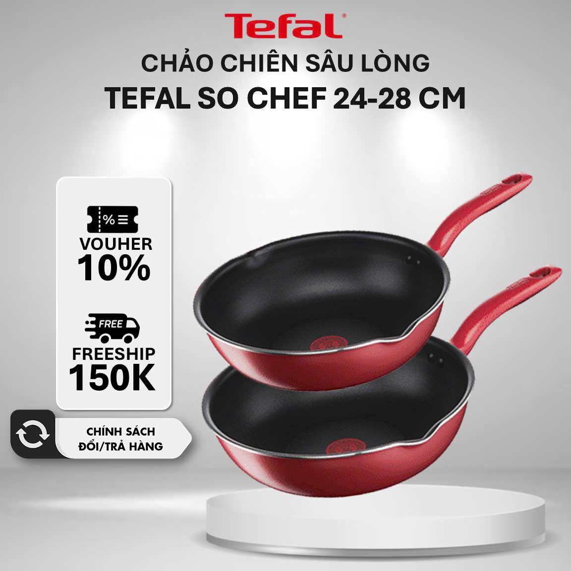 Chảo chiên sâu lòng đáy từ 24cm/ 28cm Tefal So Chef