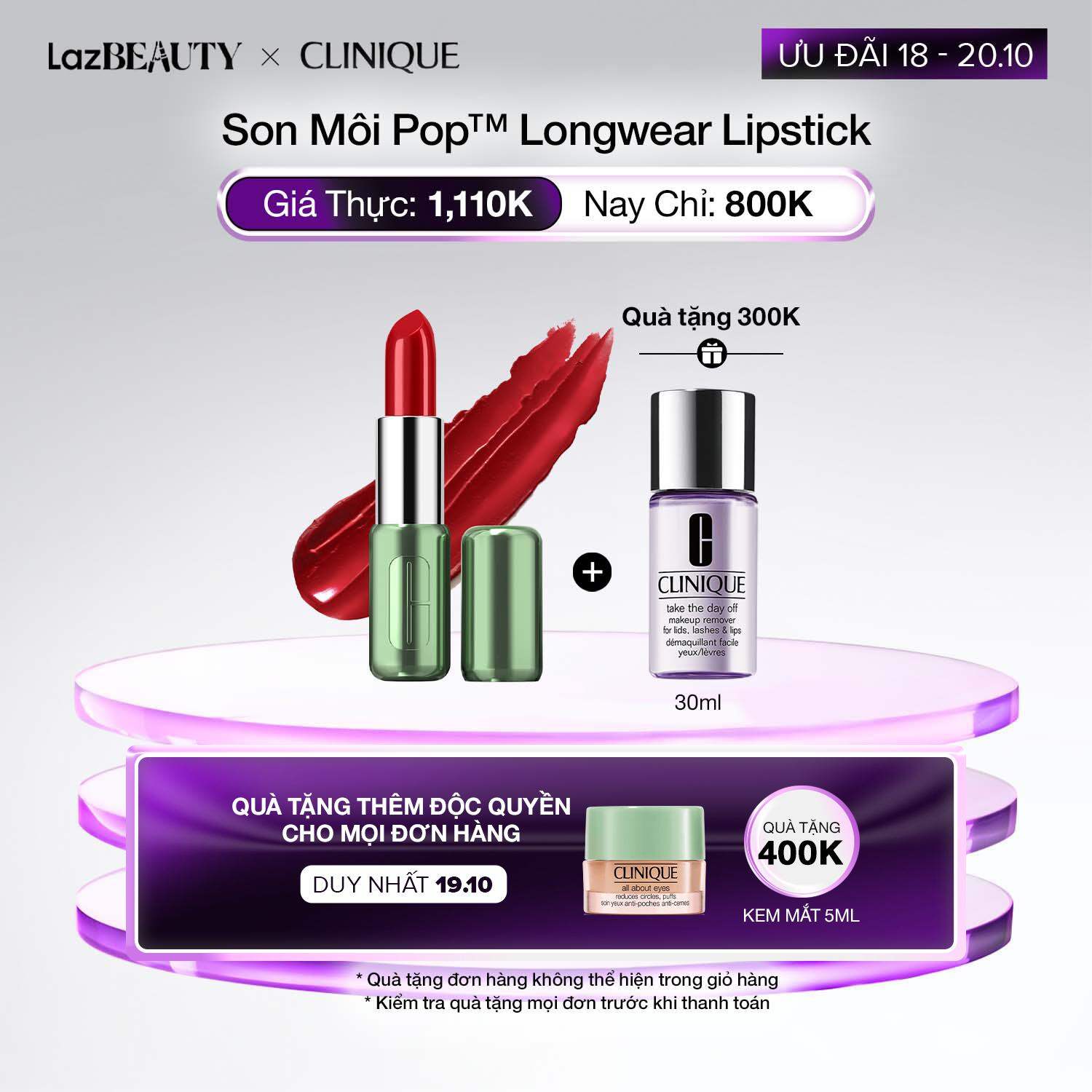 Son môi Clinique Pop™ Longwear Lipstick - Satin, Lì, và Bóng I Bền màu, Sắc nét, Không hương liệu