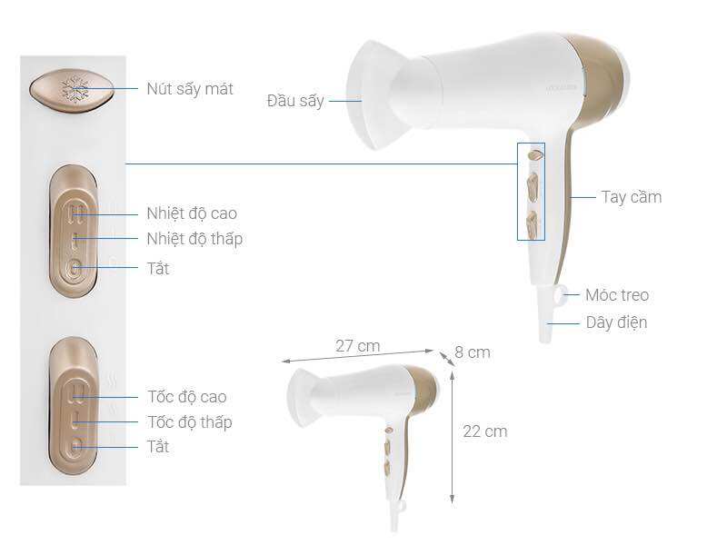 Máy sấy tóc LocknLock ENA136WHT ( 2200W ) ( gồm 3 chế độ sấy cho tóc nhanh khô )