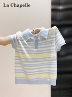 La Chapelle | Áo Blouse Mùa Hè Cổ Polo Tay Ngắn Sọc Màu Đan Dệt Kim Thoáng Khí Dành Cho Công Sở và Giải Trí