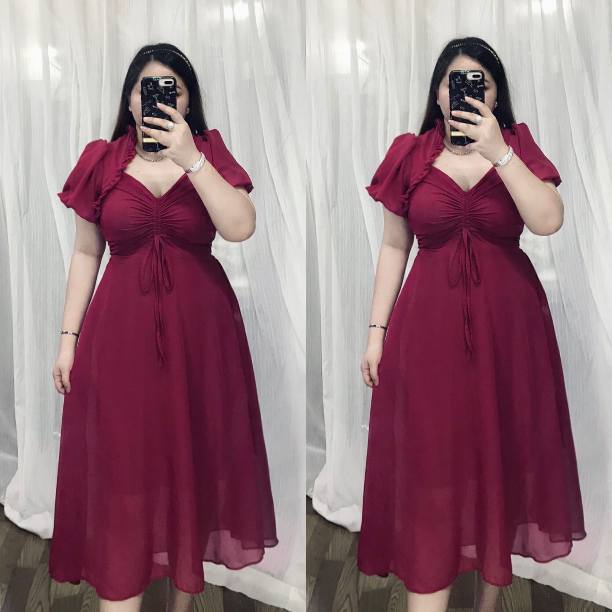 [Bigsize 60-90kg] Đầm rút voan tay bí