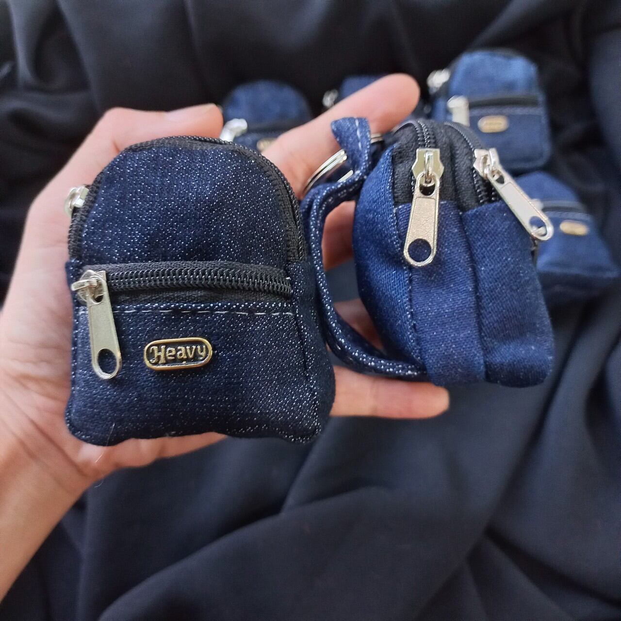 Móc khóa balô  3 ngăn vải jean (kt: 6cm)