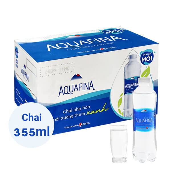 Thùng 24chai nước suối AQuafina 355ml là nước tinh khiết an toàn hợp vệ sinh cho sức khỏe mọi gia đình