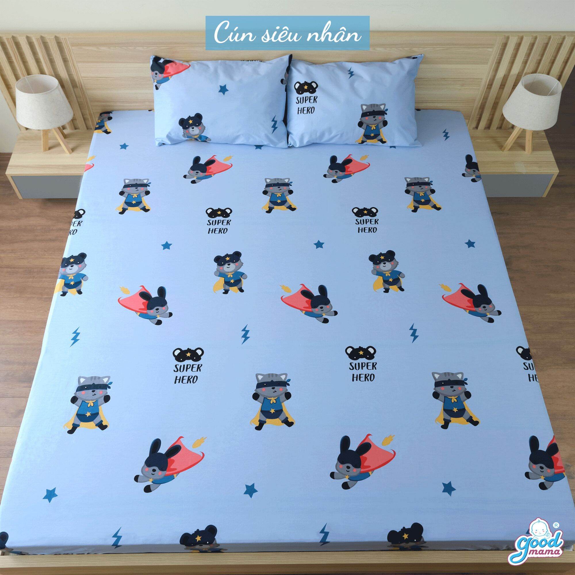 Combo ga chống thấm Goodmama 1m810cm + vỏ gối+ 3 mẫu khăn
