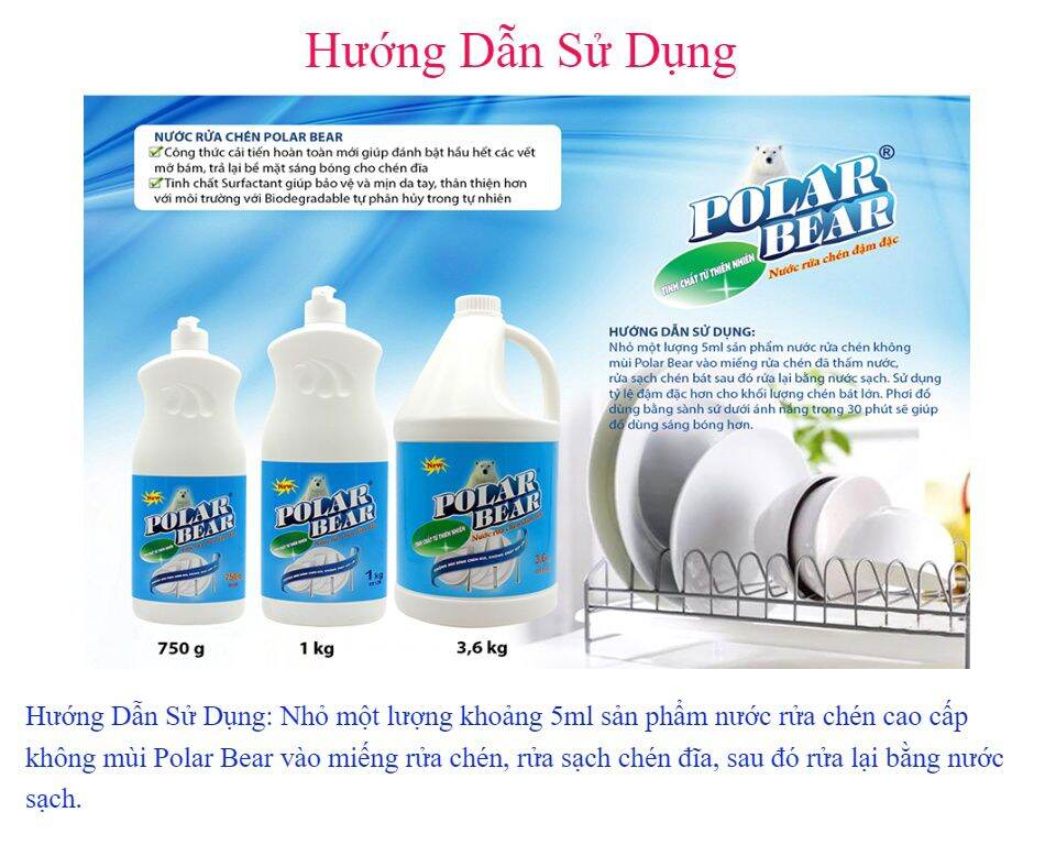 Nước rửa chén Polar Bear ( không màu ,không mùi) (3,6kg/bình)