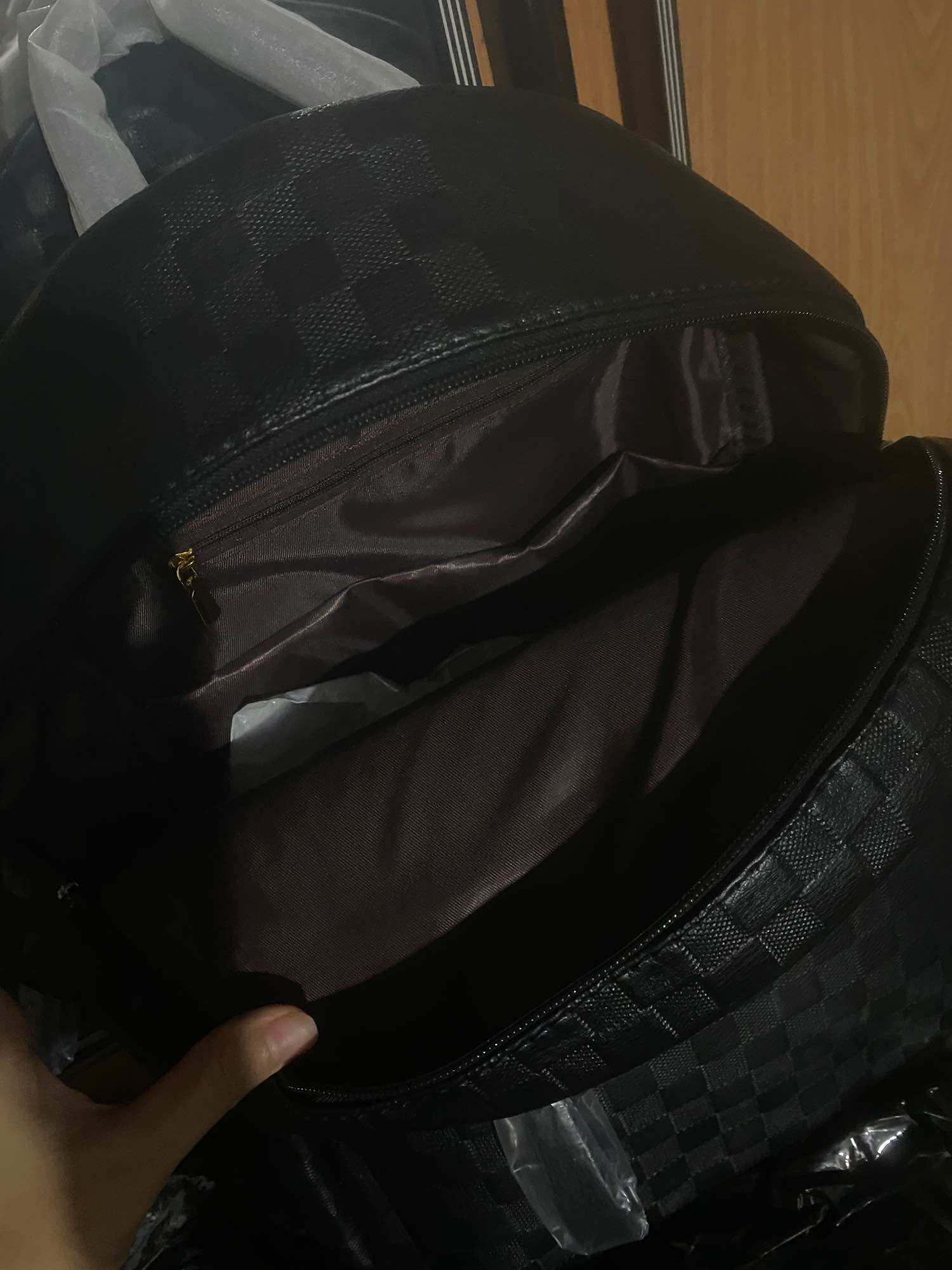 Balo ô vuông màu đen da pu size lớn