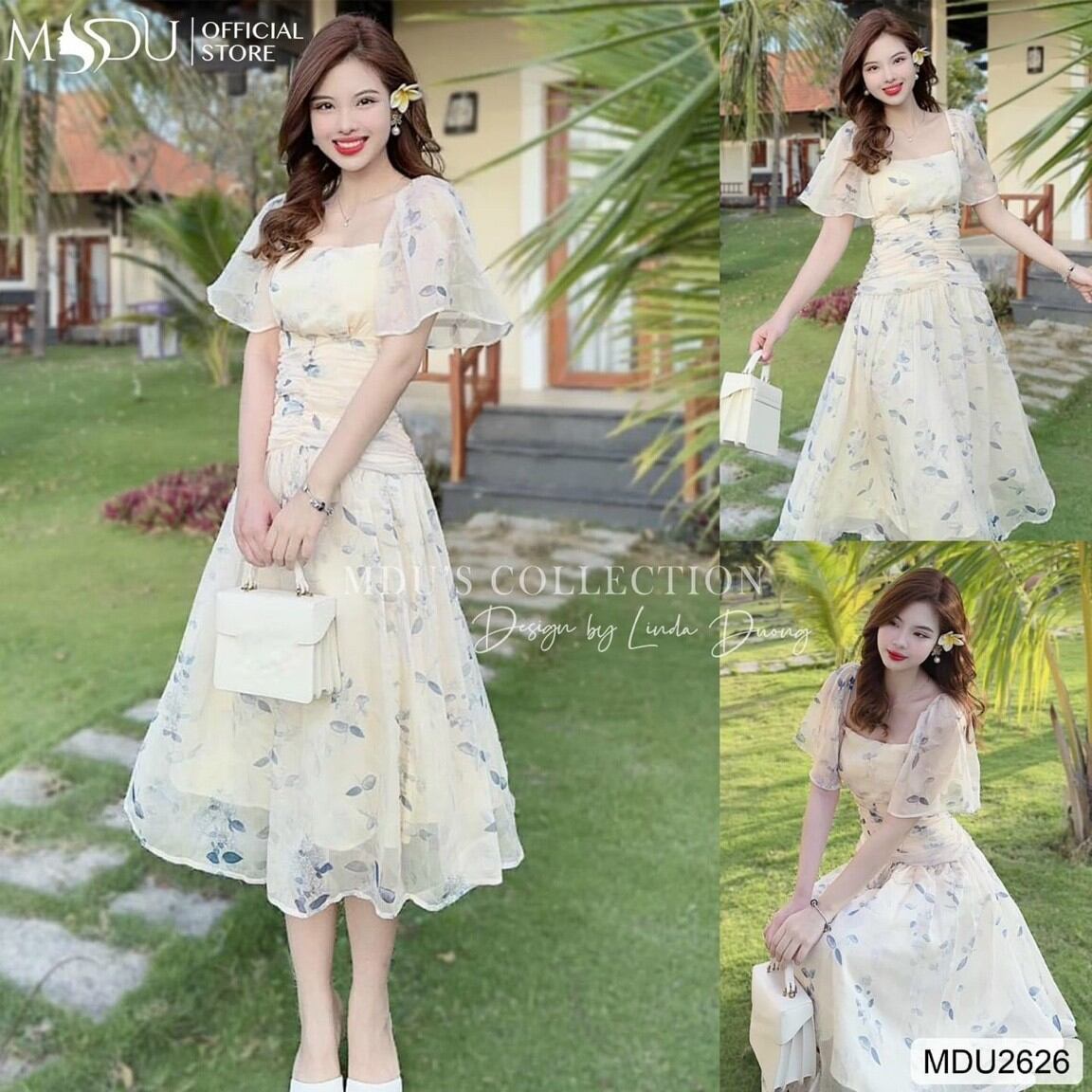 đầm voan hao tay xoè xếp ly eo ( có mút)
