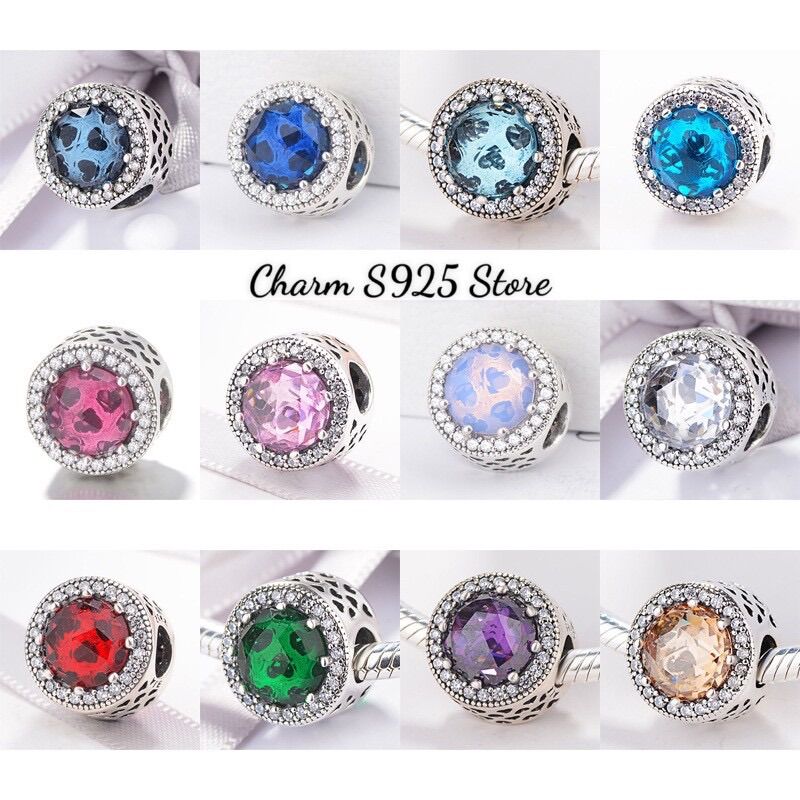 Pandora ale charm đá mắt mèo viền đá trắng nhỏ nhiều màu bạc s925 cao cấp