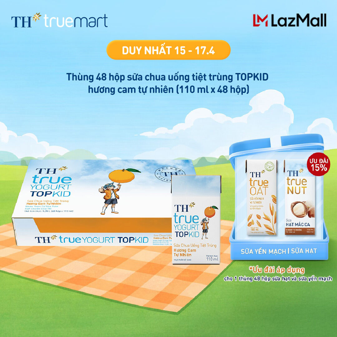 Thùng 48 hộp sữa chua uống tiệt trùng  TH true YOGURT TOPKID hương cam tự nhiên 110 ml (110 ml x 48)