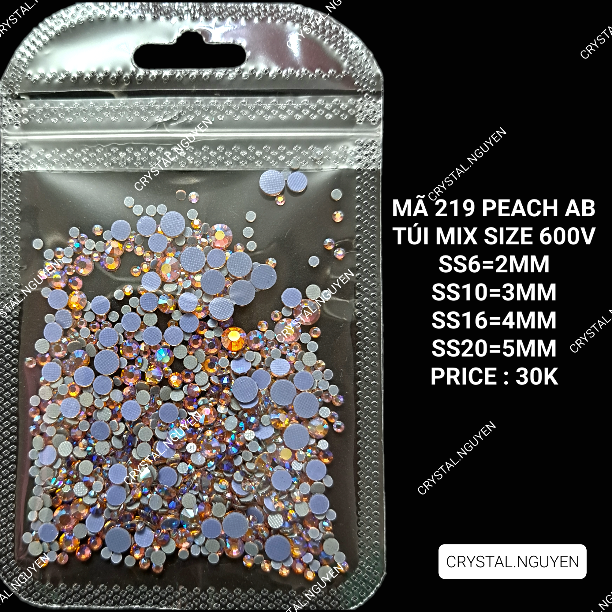 MÃ 219 PEACH AB- ĐÁ NAIL KHAY - ĐÁ TÚI MIX SIZE- ĐÁ LẺ SIZE