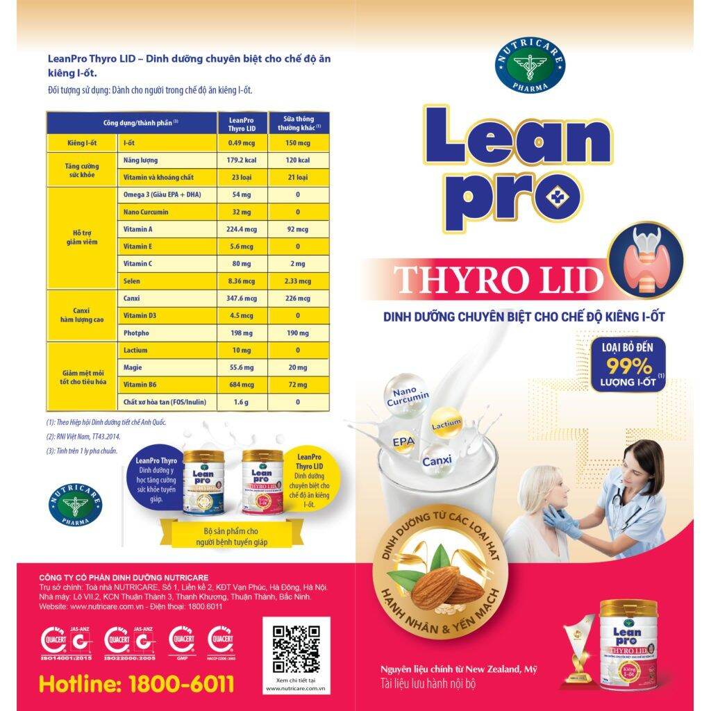 Sữa bột dinh dưỡng LEAN Pro thyro lid hộp 400g