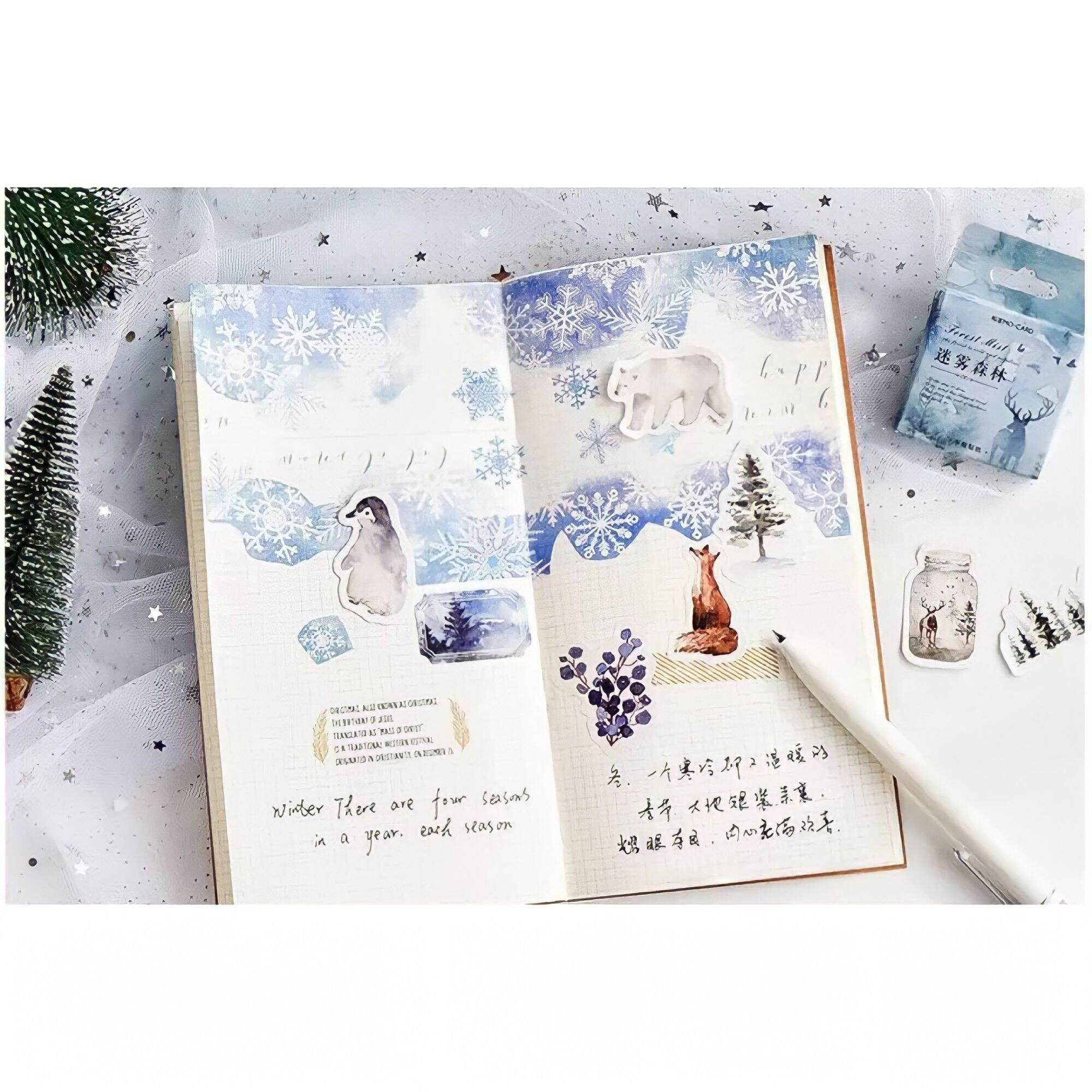 Bộ 46 sticker hình hoa lá động vật sương mù phong cách Hàn Quốc trang trí nhật ký, tủ lạnh