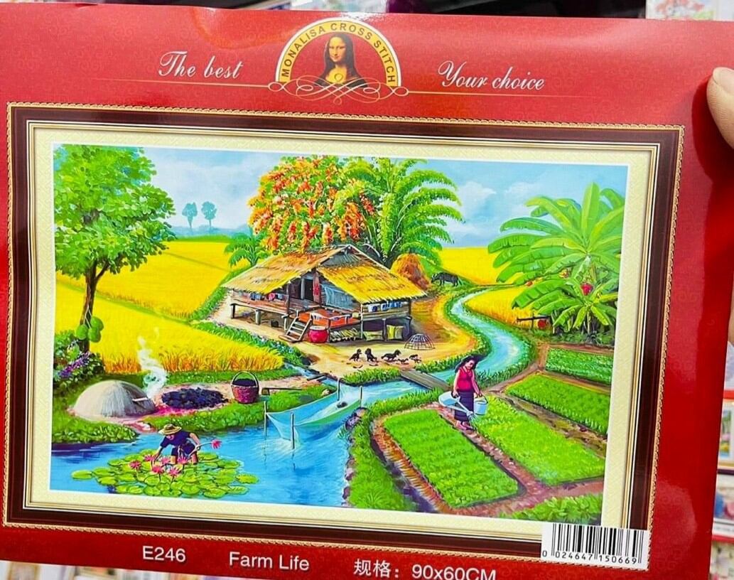 Tranh thêu chữ thập Phong cảnh Làng quê E246
