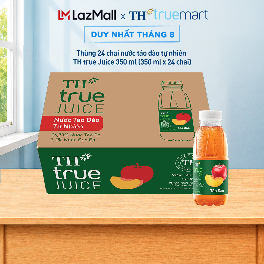 Thùng 24 chai nước trái cây TH true JUICE táo đào tự nhiên 350 ml (350 ml x 24)