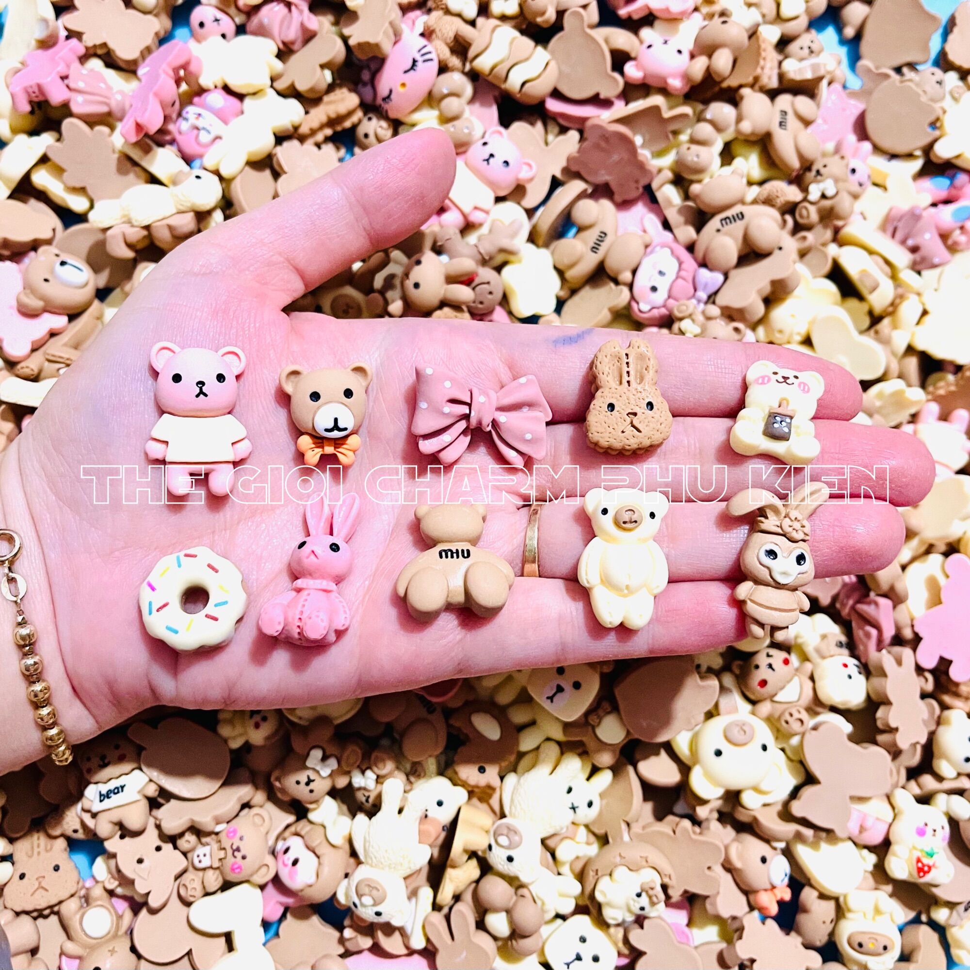 Set 100 charm trà sữa trà dâu xinh lung linh