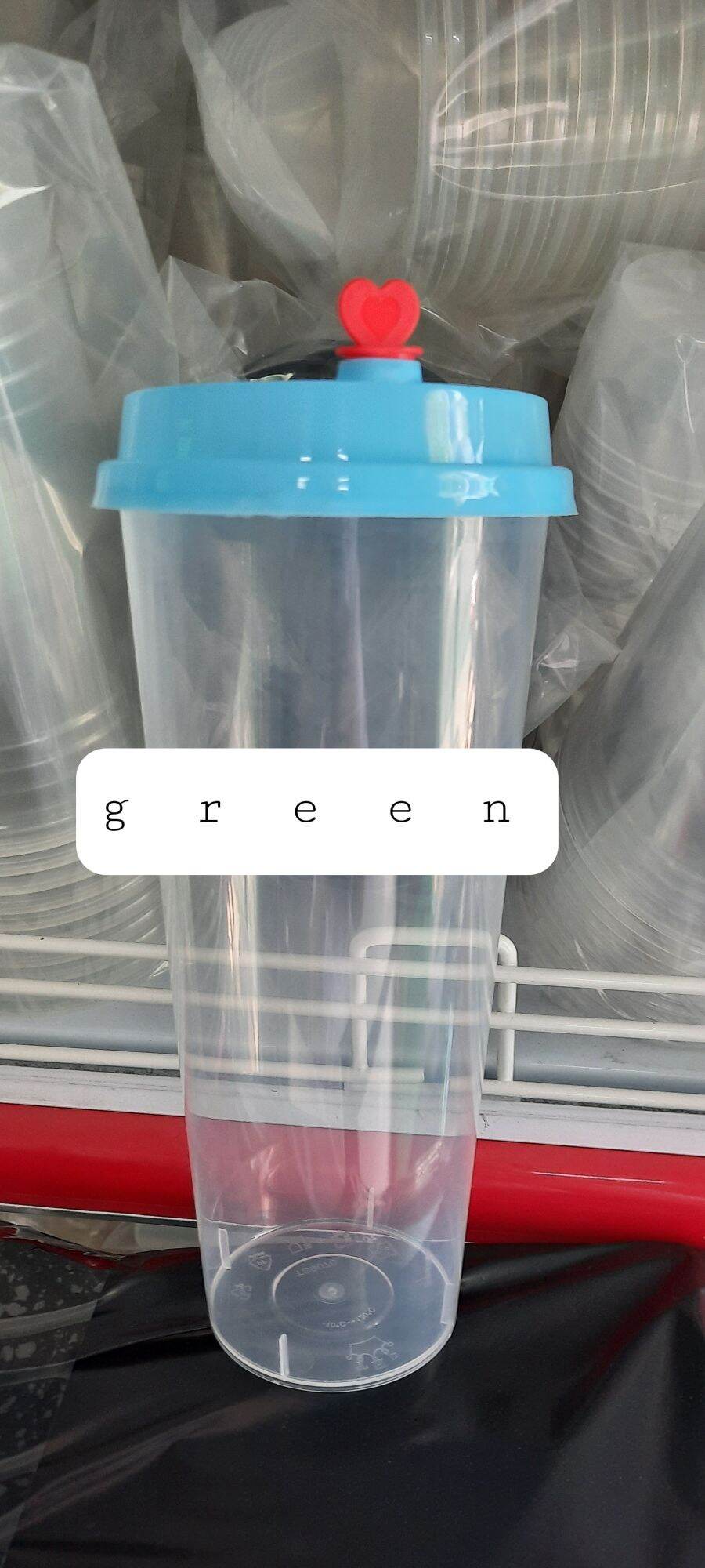 Set 25 Ly nhựa dày nắp nút tim 500ml 700ml greenkios
