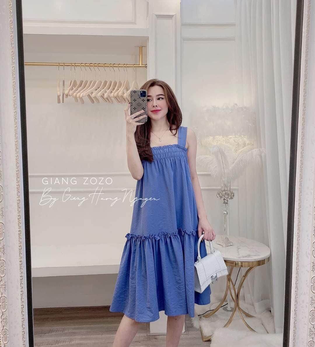 Váy Hai Dây Đuôi Cá Xanh , Đầm Nữ Dáng xòe