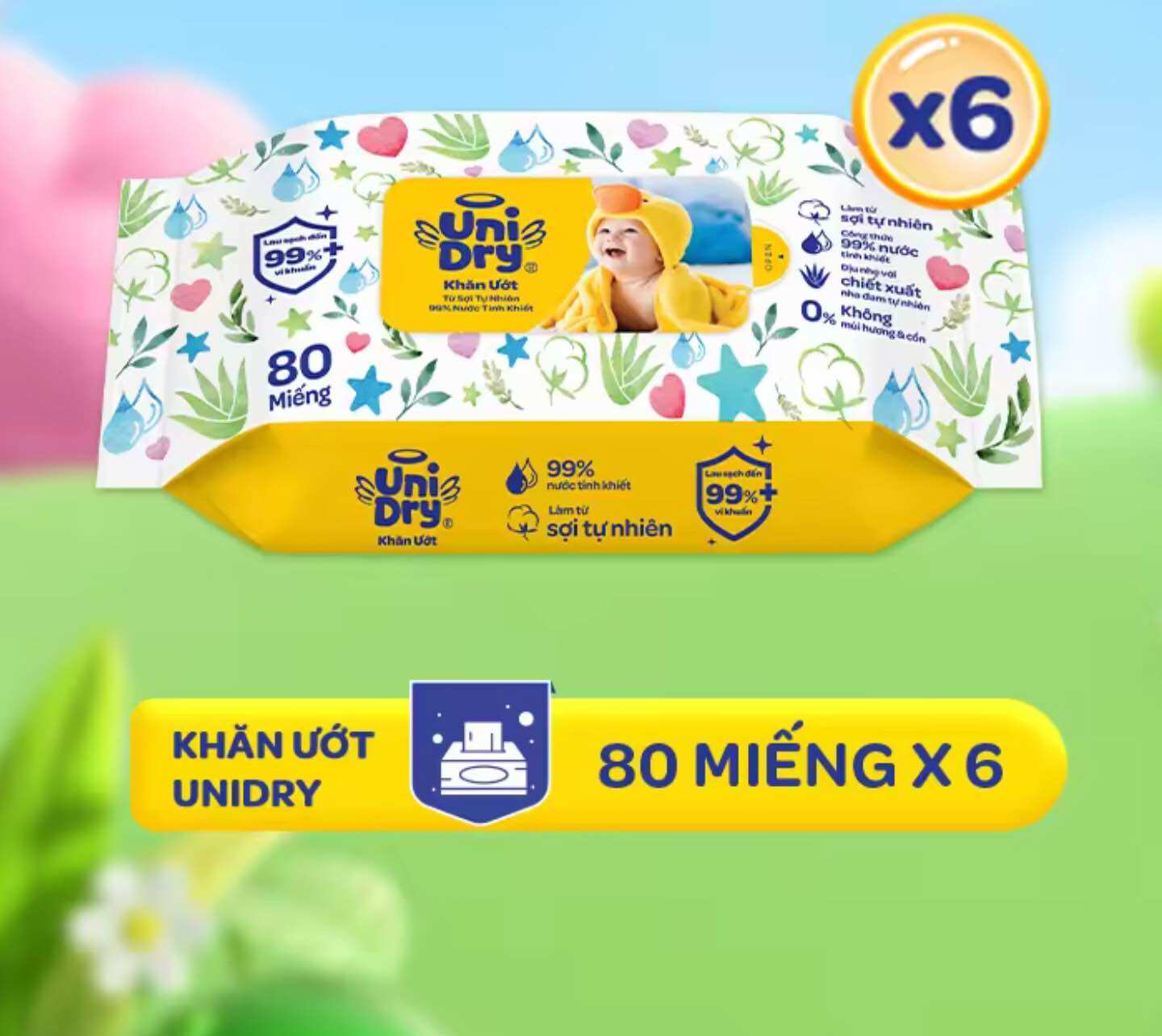 Combo 6 gói khăn ướt unidry 80 tờ không mùi - date luôn mới