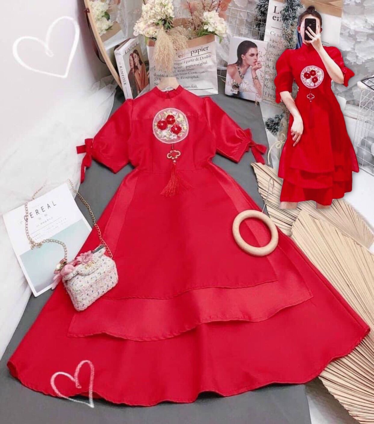 (SHOP TÁO ĐỎ BIGSIZE 60-90kg) Áo dài cách tân mặc Tết – L,XL,XXL