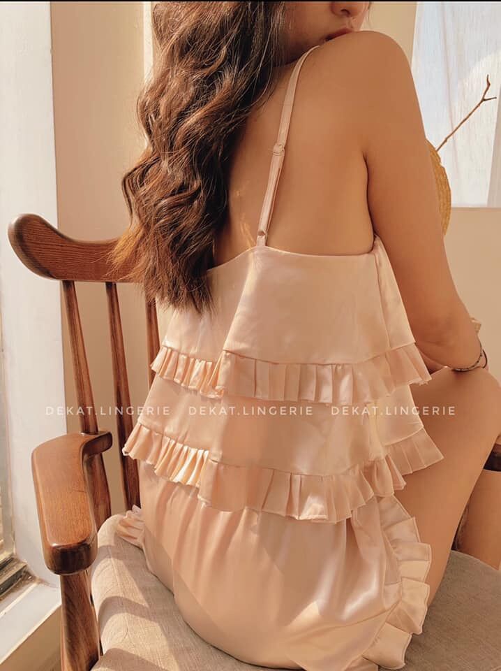 Đồ bộ ngủ mặc nhà Lolita lụa ( Cam Dâu )