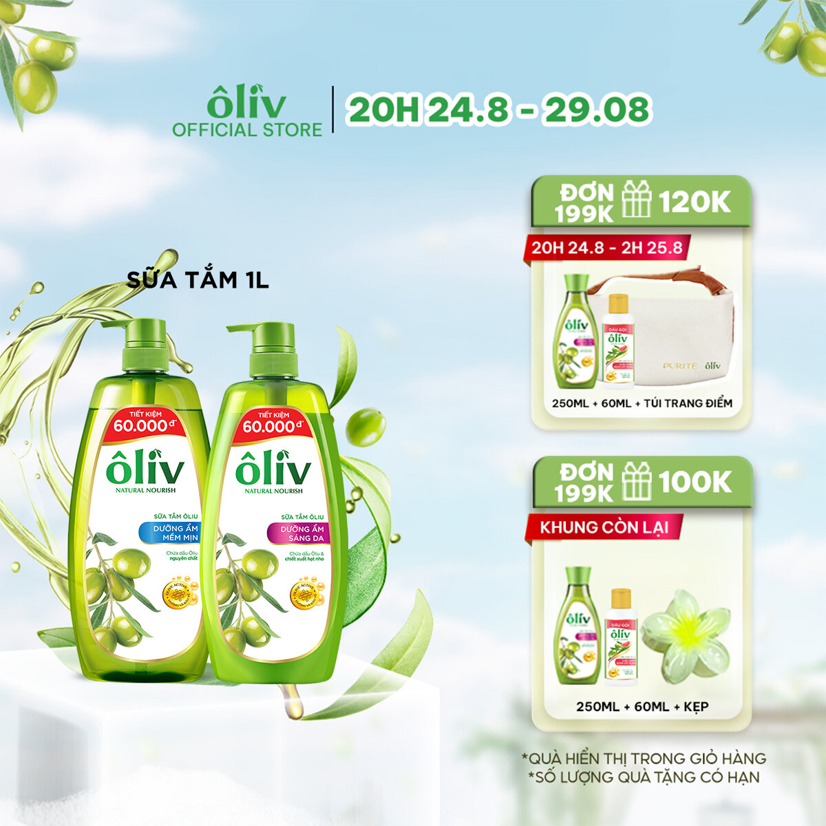 Sữa tắm ôliv dưỡng ẩm 1l