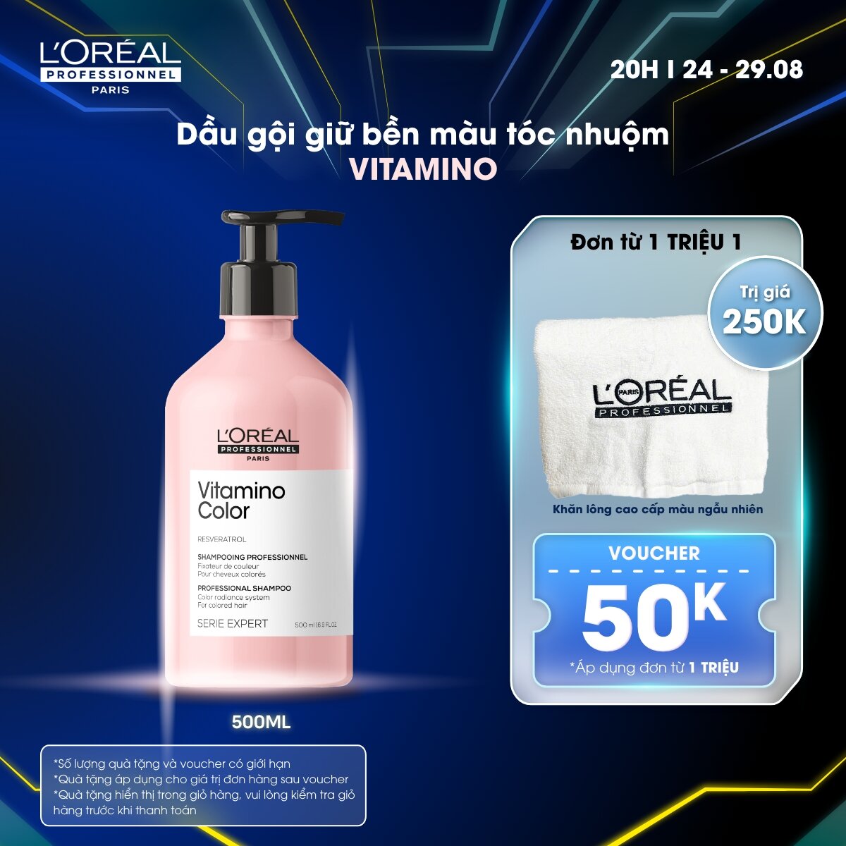 Dầu gội giữ màu tóc nhuộm & dưỡng tóc mềm mượt L'Oréal Professionnel Serie Expert Vitamino Color 500ml