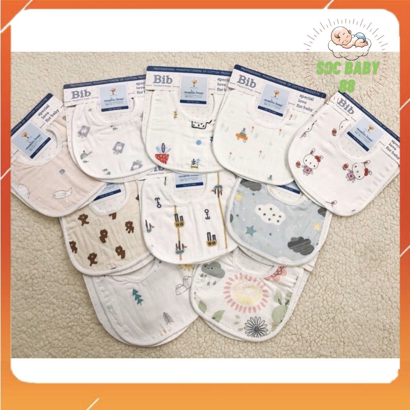 Yếm xô bib muslin tree cho bé, yếm xô bib soc baby 88 cho bé yêu