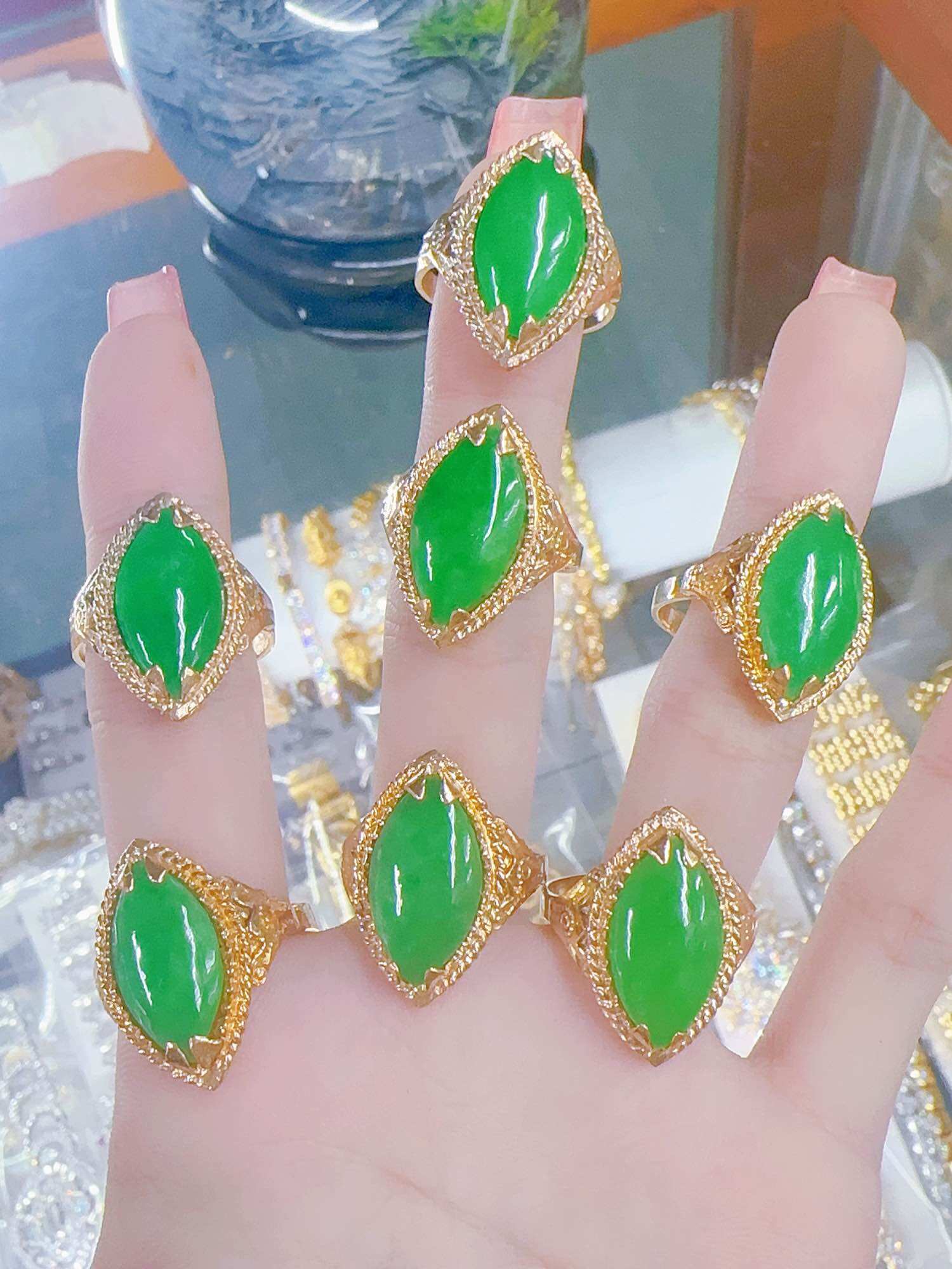Nhẫn cẩm thạch đồng (đá thật) hột dưa to
