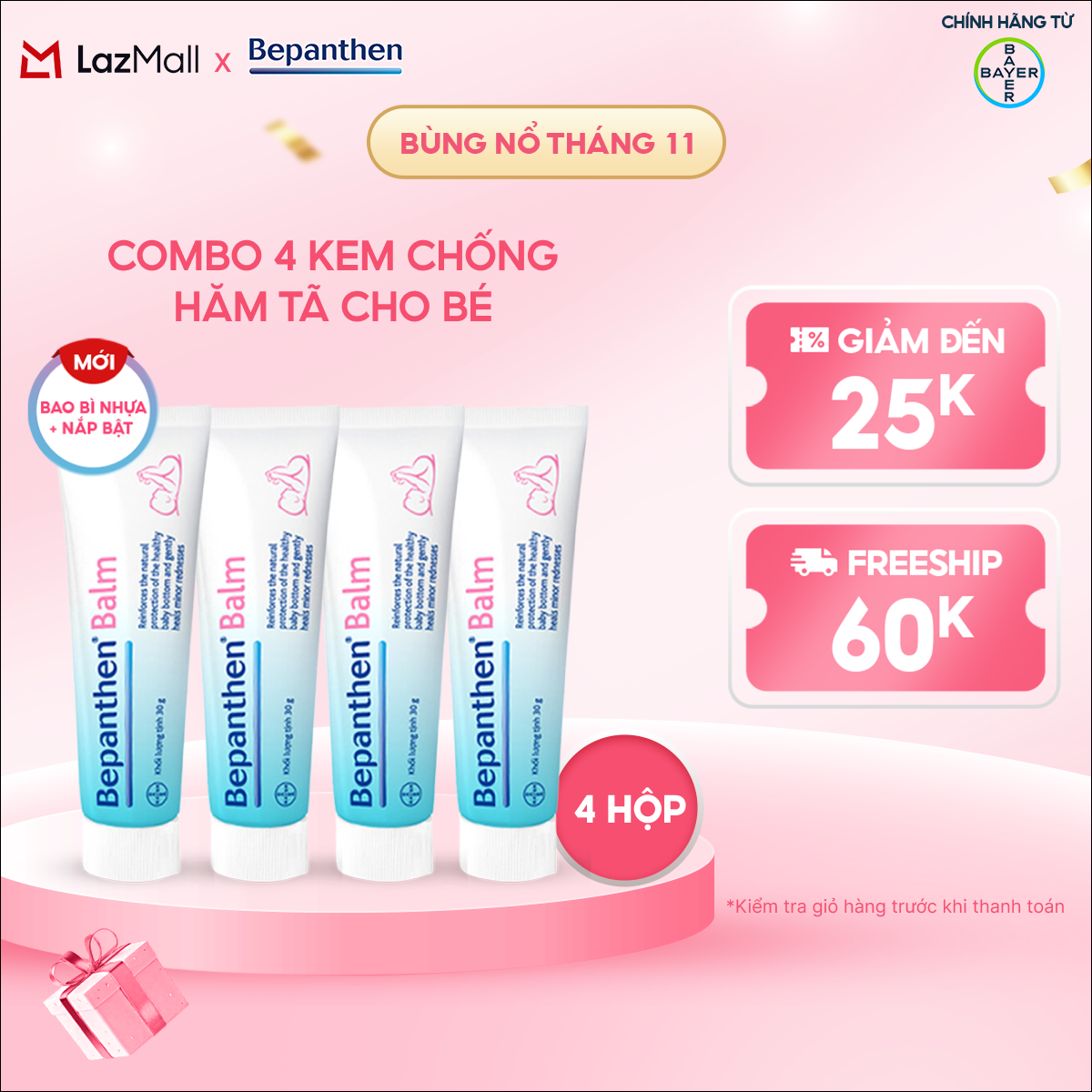 Combo 4 Kem Chống Hăm BEPANTHEN Balm Dạng Kem Mỡ Tuýp 30G x4
