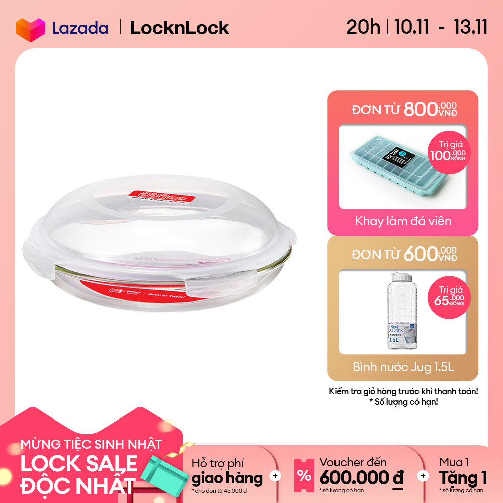 LLG885 - Hộp thủy tinh bảo quản thực phẩm LocknLock chịu nhiệt hình tròn, nắp chống tràn 4 cạnh