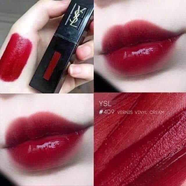 Son YSL viny 409 burgundy Vibes - màu đỏ lạnh đẹp xỉu từ đông sang hè.